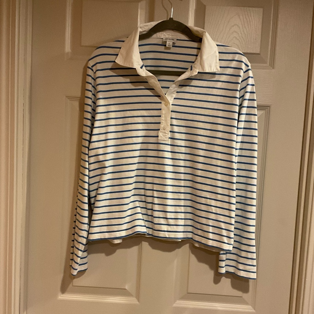 J. Crew Blue and White Striped Long Sleeve Top